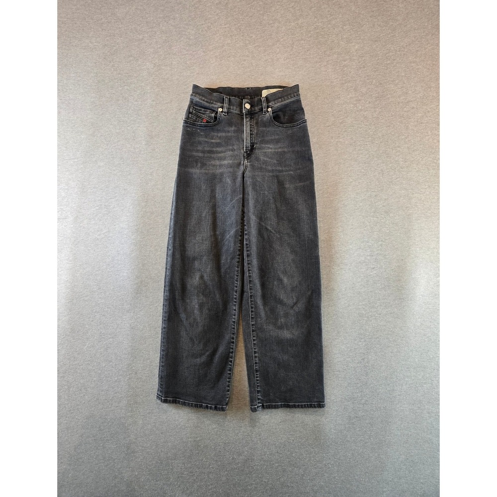 Diesel Widee Jeans Women W25 L30 Black High Waist Wide Leg Straight Y2K Italy